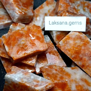 Batu Orange Calcite Salmon Langka/ Lempengan Batu Orange Calcite Unik / Bahan Hq