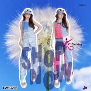 🩵FF13208 จั๊มสูทยาวแขนกุด ทรงใส่ง่าย มีซิปหลัง มีกระเป๋าทั้งสองข้าง 🧡🍑