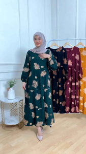 Terbaru Gamis Rempel Susun 3 Rayon Premium Motif Bunga Simpel Modern