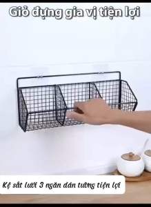 Kệ lưới sắt 3 ngăn gắn tường chất liệu không rỉ dùng đựng rau củ tiết kiệm không gian