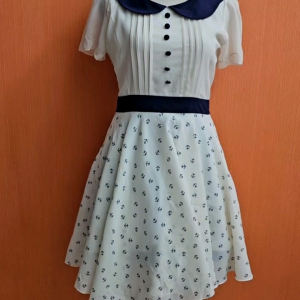 mini midi dress wanita putih bw motif HANCHAOLL cewek S M model korean look lengan pendek cute remaja