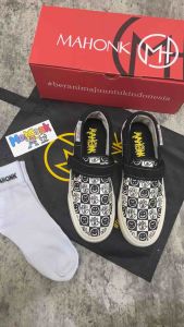 SEPATU MAHONK - Slip On Flat Shoes Motif Vlcro Triba Black Free Kaos Kaki dan Totebag