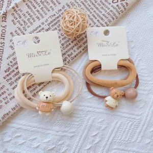 |SANTO.NE| FQ018 BEAR BALL HAIR BAND 3 PCS SET ELASTIC BROWN BEIGE 奶茶色小熊三件套发圈