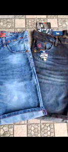 Jeans Pendek pria Polos motif Garis