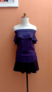 atasan sabrina wanita biru tua navy M L cewek blouse santai lengan pendek