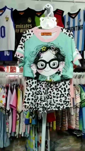 10-45kg Đồ bộ bé gái quần đùi áo tay ngắn thun lạnh in họa tiết hoạt hình thể thao siêu cưng