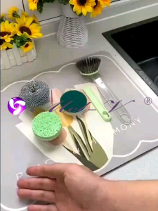 Alat Pembersih Dapur 5 in 1 Gagang Sikat Busa Kawat Spon Multifungsi