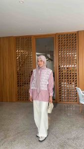 Aluna Vest Lace Bordir Blouse - Atasan Wanita Vest Organza Bordir Premium Polos