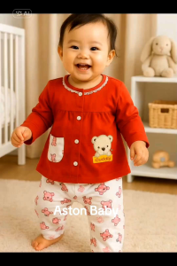 Setelan Baju Tidur Piyama Anak Bayi Perempuan Kancing Depan Katun Usia 6-18 Bulan Motif Animal Lucu