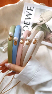 Thin Sponge Hairband with Pearl Sweet Color Headband Cute Women Hair Accessories Scarf Rambut Perempuan 幼款发箍头箍带珍珠