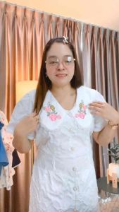 ชุดเดรสสาวอวบชุดออกงานปักดอกไม้ปก ผ้า Luxury ออร์เดอร์ ชุด 38-46 บริเวณ ชุด สี อวบ