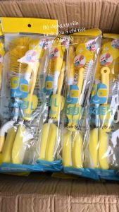 HCM_HOẢ TỐC.Bộ dụng cụ rửa bình sữa 5 chi tiết xoay 360 độ ( màu vàng như hình).Hàng sẵn Nowship