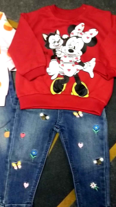 Baby Girl Printed Sweatshirt Set with Embroidered Jeans Original Brand New High Quality Baju Bayi Kanak-Kanak Perempuan Functional Pocket 2pcs Button Shirt Terbaru Viral Bermusim Exclusive Limited Stock