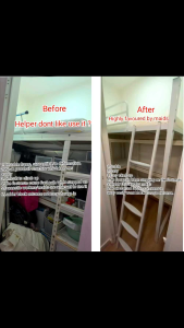 Loft bed customize for storage room singapore/helper room/maid /Old Shelf Upcycling/Renovation of Old Storage Rack service Old Storage Shelf Transformation service