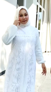 Gamis Putih Seruty Babydoll Mix Barukat Mewah Elegan Size Kecil Sampai Jumbo Model Terbaru 2025