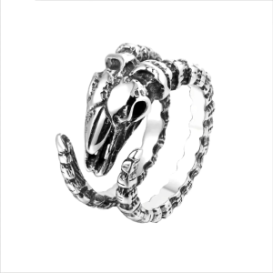 Cincin Retro Desain Tengkorak Kijang Perak / Silver Antelope Skull (Adjustable)