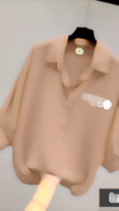 Kemeja Wanita Krah V Lengan Ruffe Ballon / Blouse Wanita Bahan Crinkle Airflow  / Atasan Bahu Kerut Logo Samping /  Kemeja Wanita Tangan 7/8