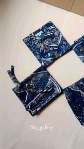 Couple Batik Kemeja Panjang Pendek Anak Rok Plisket Rok Lilit As Navy