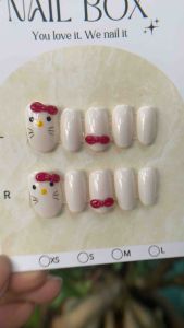 móng tay giả thiết kế nail box hello Kitty móng ngắn Hàn Quốc Nail box học sinh