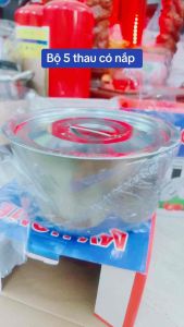 Bộ 5 thau chậu có nắp inox size Đại _sử dụng cho các loại bếp