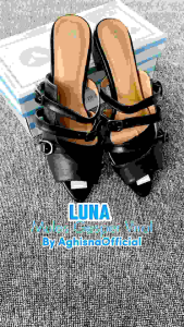 Aghisnaofficial Luna Sandal Tali Gesper Wanita Mules Slip On Sendal Heels hak 3cm Terbaru Kekinian