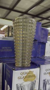 (มีคลิปรีวิว) แจกัน แจกันใส่ดอกไม้ แจกันแก้ว ลายเบญจรงค์ สีทองพาเทล สินค้าพร้อมส่ง 23x12x7 (1175615612138)