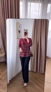 ALMAHYRA- Atasan Motif Salur Stripe Kombinasi Polos Catton Combed24s Terviral 2025 Kaos Wanita Oversize Baju Panjang Top Garis Pendek Putih Polos Hitam Cewek Oblong Katun Dewasa Crop