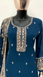 [PRE-ORDER] Ready Made Faux Georgette With Embroidery Plazzo ( Delivery 15 Days )