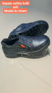 SEPATU SAFETY KULIT SAPI HITAM SLIP ON TALI UJUNG DEPAN ADA BESI PENGAMAN SOL SUDAH DI JAHIT