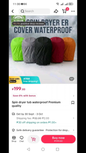 3J COVER Spin Dryer ER Cover Waterproof - Green Gray Black Red Orange - Fits Use in Rainy Scene