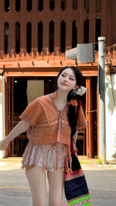 🧡🤍เสื้อครอปสั้นกะเหรี่ยงทอมือ✔️ซักไม่หด สีไม่ตก ✔️ผสมผสานด้วยการฝั้นชาย(ทำยากมาก) 😂 เป็นงานทอมือที่พิถีพิถันละเอียดอ่อน