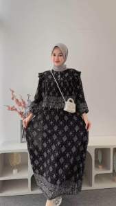 SIGNADILA | Sibela Maxy Dress Pesta Lebaran / Dress Ceruty Plisket Wanita Lengan Panjang LD 110 cm muat hingga BB 70kg