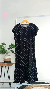 Daster Rayon Ruffle Remple Panjang Semata KakiBusui Resleting