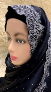 Tudung Chiffon Shawl – Feminine & Graceful Design with Embroidered Edges and Stone Highlights Perfect for Elegant OccasionsFlowy Womens Chiffon Shawl with Intricate Embroidery & Sparkling Stone Touches – Lightweight Wrap for Parties & Modest Looks