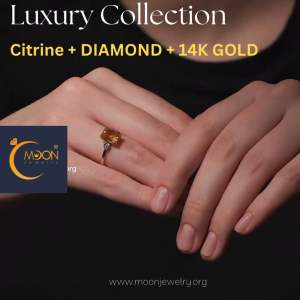 Nhẫn vàng 14KR đính đá chủ Citrine thiên nhiên và đá CZ - MOON Jewelry