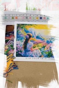 Purpleknows Cross Stitch Girls Thought 60x85cm 9CT Large Grid Aida Use 4 strands Thread Embroidery for Living Room Entrance Full Embroidery Handmade Simple Plant and Flower Full Embroidery 30 Colors
