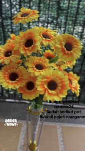 BUNGA MATAHARI KUNTUM 24 BUNGA ARTIFICIAL BUNGA PLASTIK BERIKUT POT/BUNGA DEKORASI RUMAH/ bunga sudut ruangan