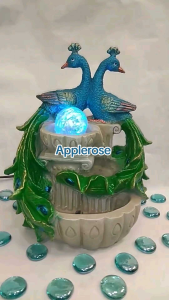 Home Decor Polyacrylic Peacock Water Fountain Dual Peacock Design with Pastel  Crystal Gifting Purpose peacock fountain