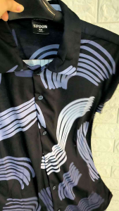 Kemeja Pria/Wanita Dewasa Lengan Pendek | SPOON | Motif - Wave Purple