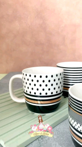 Mug bijian keramik garis minimalis hitam putih