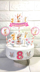 Cute Bunny Bunnies Cake Topper (High-quality Personalize Ready-to-use)