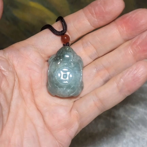 Burma Type A Jadeite light green some yellow Jade Skin Dragon Tortoise Ancient Coins pendant (with certificate) 翡翠浅绿少许黄玉皮龙龟铜钱吊坠(带证书)