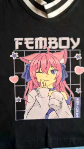 T-shirt Atasan Wanita Anak  Perempuan Crop Top Usia 1- 11 Tahun Bergambar Anime Femboy Motif Grafis Lengan Panjang TurtLeneck Bergaris Patchwork Tunik Kasual Elegan