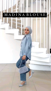 madina shirt polo linen tali belakang - atasan wanita full kancing - kemeja wanita bahan polo linen premium