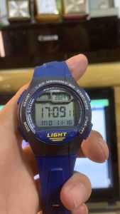 Đồng hồ nam hiệu CA$IO điện tử nam máy 3292 W-734 size 42mm có lịch vạn niên đèn sáng Chronograph báo thức dây đeo plastic xanh dương zin chuẩn hãng đáy vít chống nước