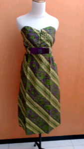 midi dress wanita ungu hijau motif batik S M kemben cute santai belakang karet