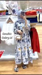 Midi Dress Rayon Premium || Dress Kekinian Motif Bunga Dress Busui