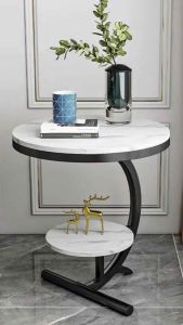 Kệ bàn góc Sofa phòng khách mặt đá tròn 2 tầng chân kim loại kiểu móc câu BG-16 sang trọng hiện đại