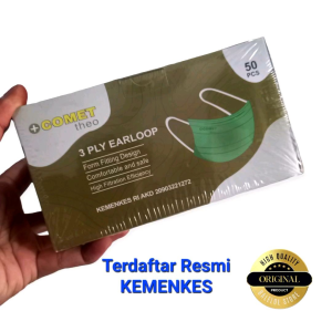 Masker 3Ply Box Isi 50Pcs Tali Earloop Comet Hijau Terbaru