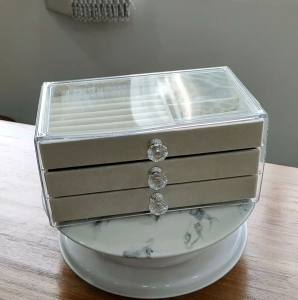 Jewellery Box Velvet 3 Layers / 3 Tiered Jewelry Display Organiser Transparent Ring Earring Accessories Storage Organizer